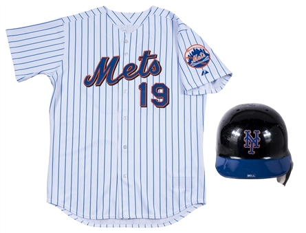 Lot (2) 2005-2006 Heath Bell Game Used New York Mets Home Jersey & Batting Helmet (Mets-Steiner LOA) 
